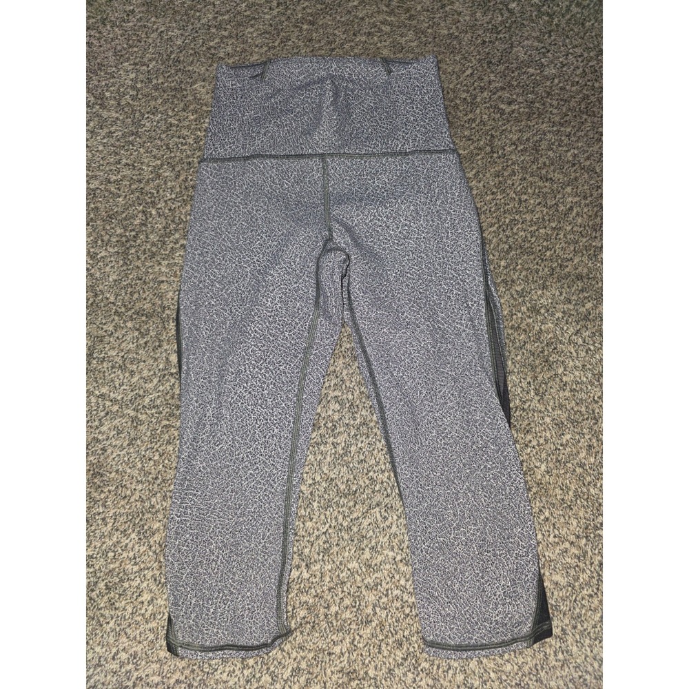 Lululemon High Times Pant Crop Leggings Size 4 Crackle Print Mesh Gray Black